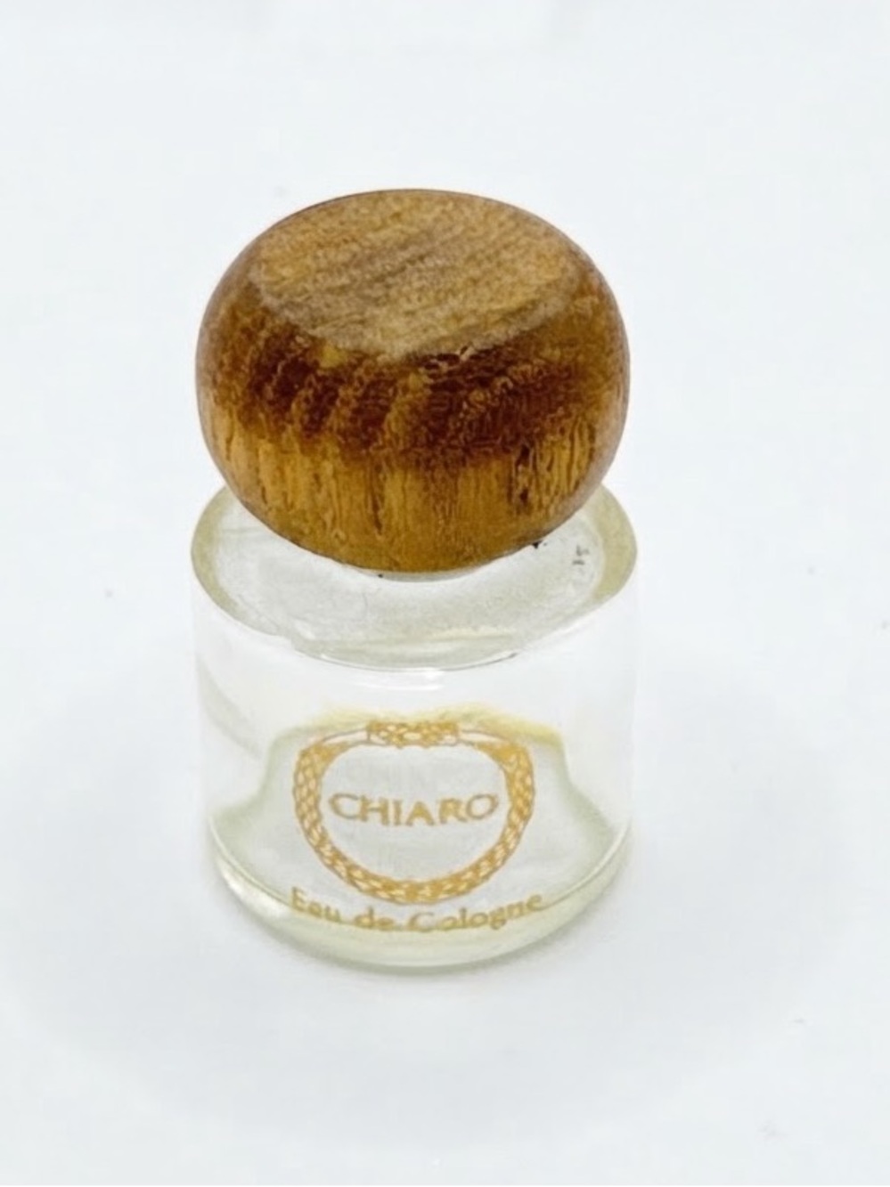 Vintage Chiaro Eau de Cologne Mini Glass Bottle with Wooden Cap Vanity Decor